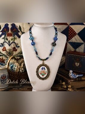 “Dutch Blessing” | Pennsylvania Dutch Fraktur Folk Art Inspired Artisan Necklace
